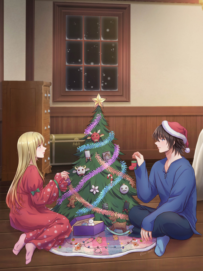 1boy, 1girl, absurdres, angel_(drag-on_dragoon), blonde_hair, blue_eyes, blue_shirt, blue_socks