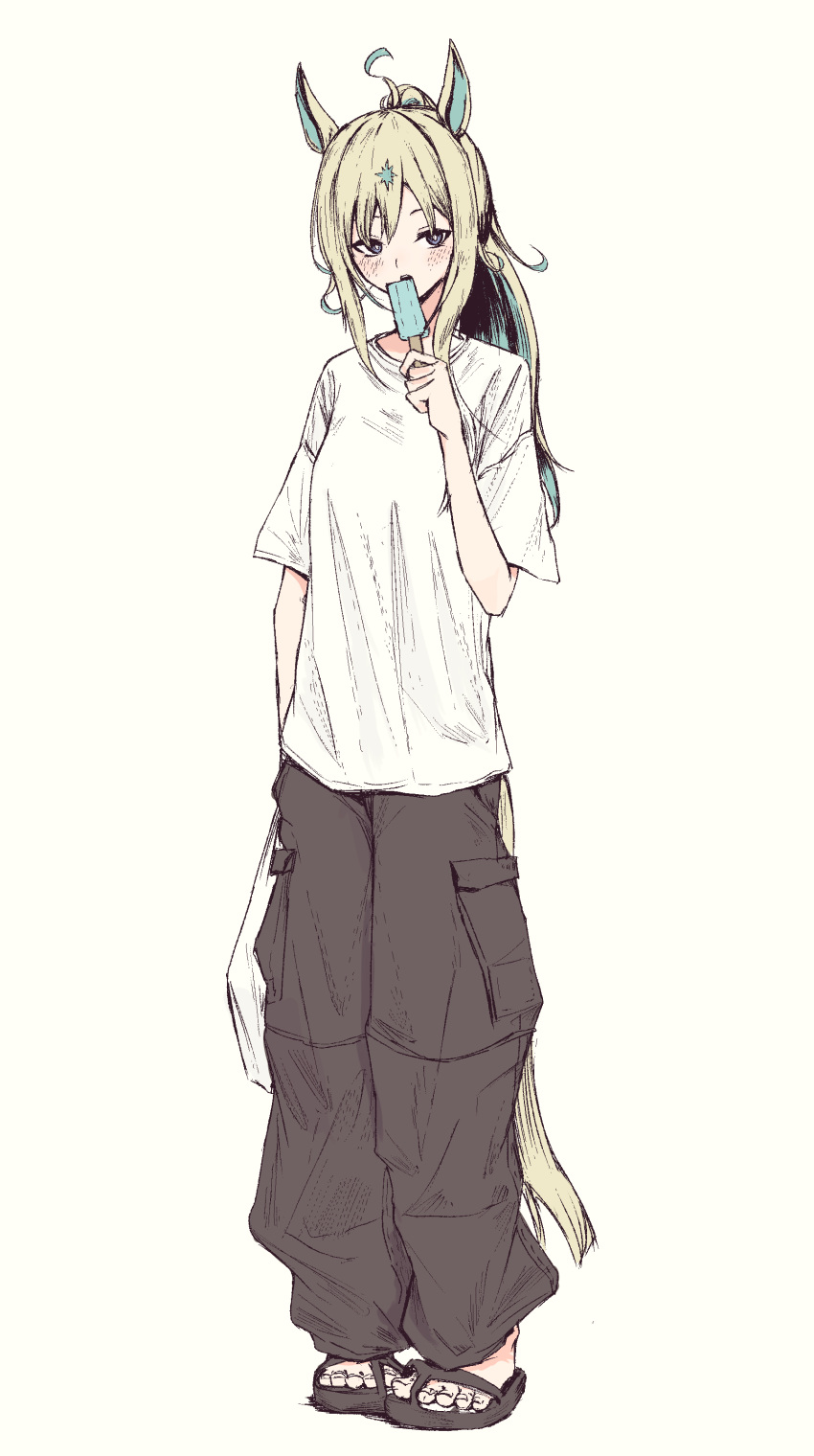 1girl, absurdres, ahoge, alternate_costume, animal_ears, bag, blonde_hair, blue_eyes