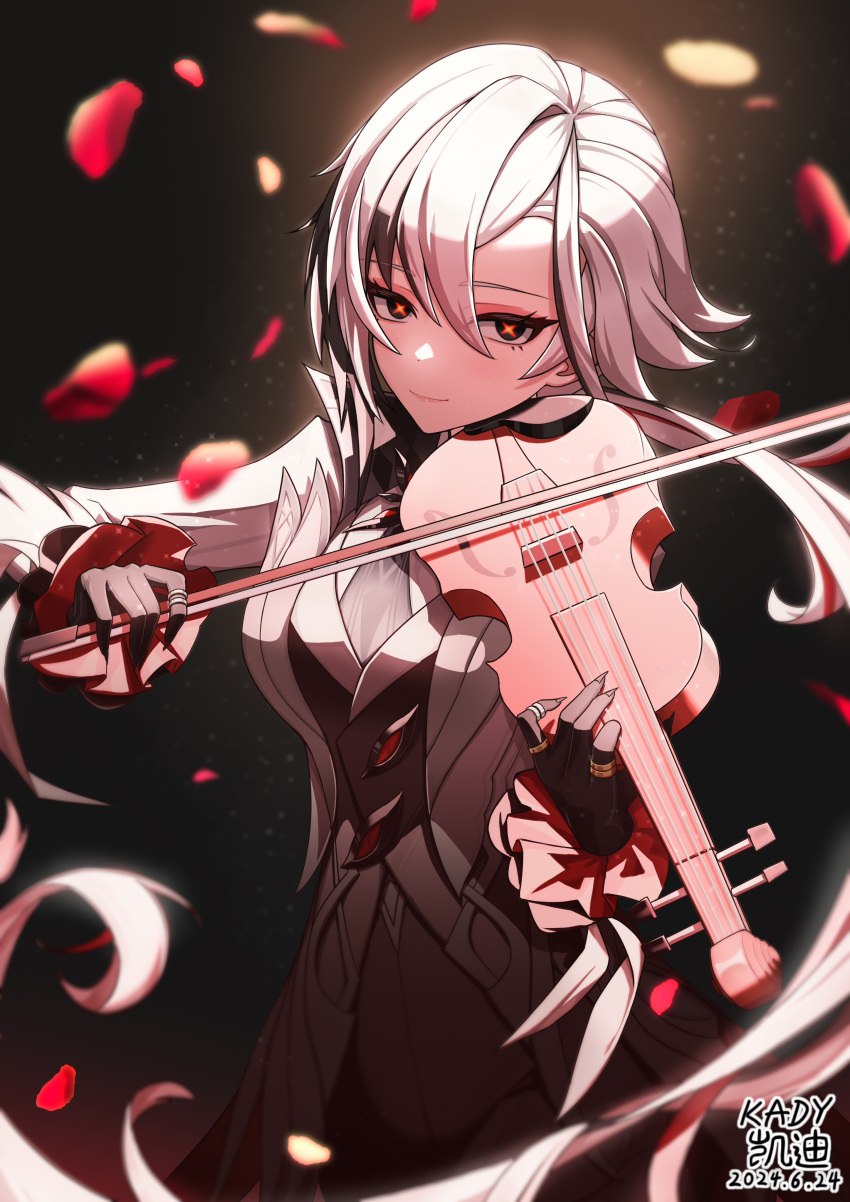 1girl, absurdres, arlecchino_(genshin_impact), black_background, black_eyes, black_gloves, genshin_impact, gloves
