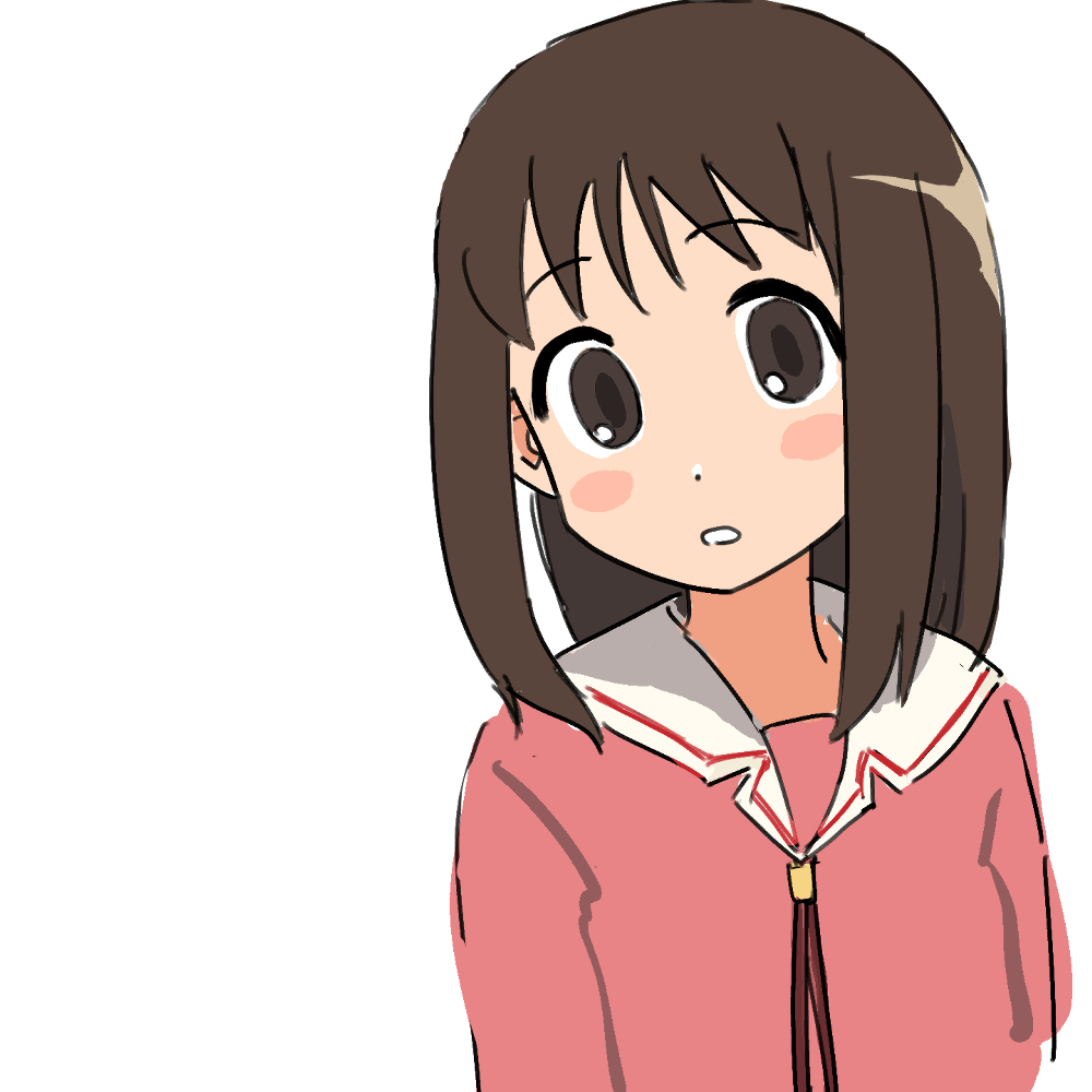 1girl, azumanga_daioh, azumanga_daioh's_school_uniform, blush_stickers, brown_eyes, brown_hair, commentary, jacket