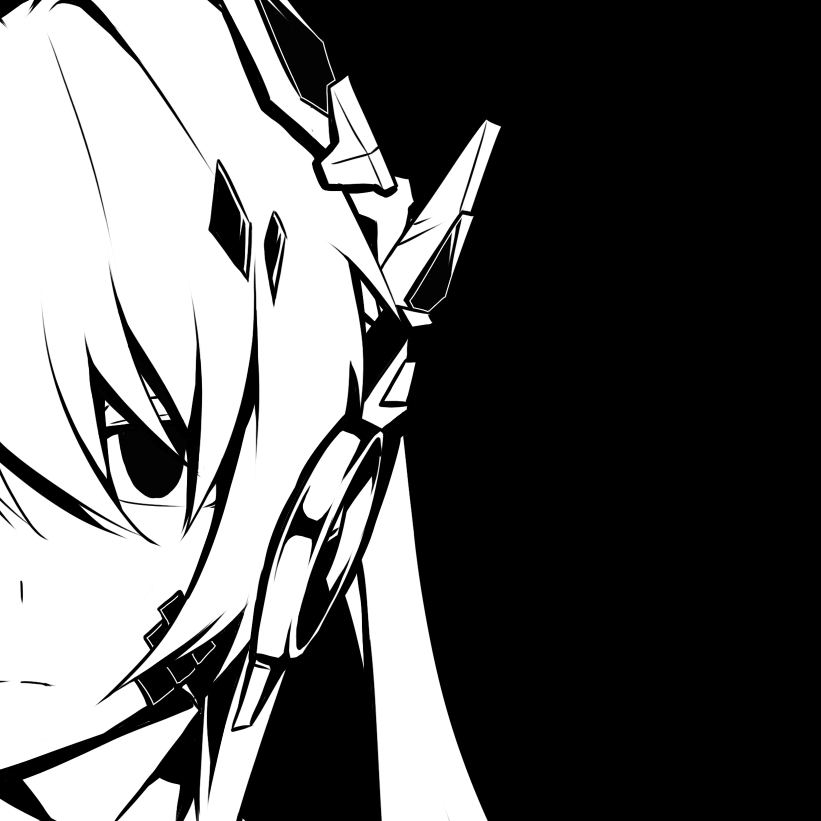 1girl, alpha_(punishing:_gray_raven), bandaid, bandaid_on_cheek, bandaid_on_face, black_background, fei_xun_jia_jia_yu, hair_ornament, headgear, headphones, lucia:_crimson_abyss_(punishing:_gray_raven), monochrome, punishing:_gray_raven, solo