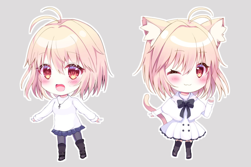 1girl, :d, ;3, alternate_costume, animal_ear_fluff, animal_ears, antenna_hair, arcueid_brunestud