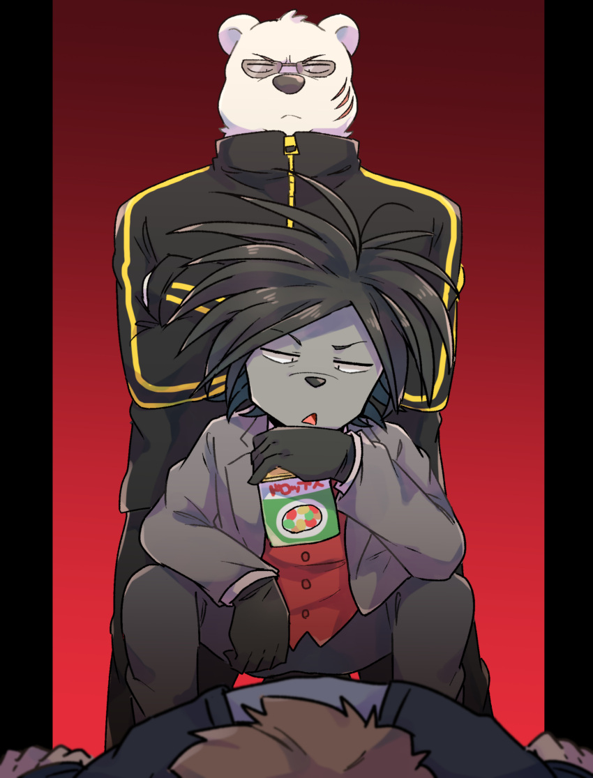 2boys, absurdres, animal_ears, animal_nose, bear_boy, bear_ears, black_gloves, black_hair