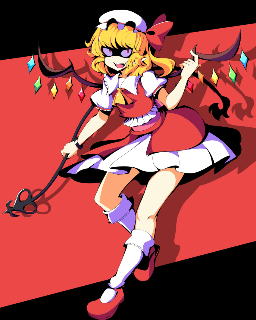 1girl, absurdres, ascot, black_background, blonde_hair, commentary, crystal_wings, english_commentary