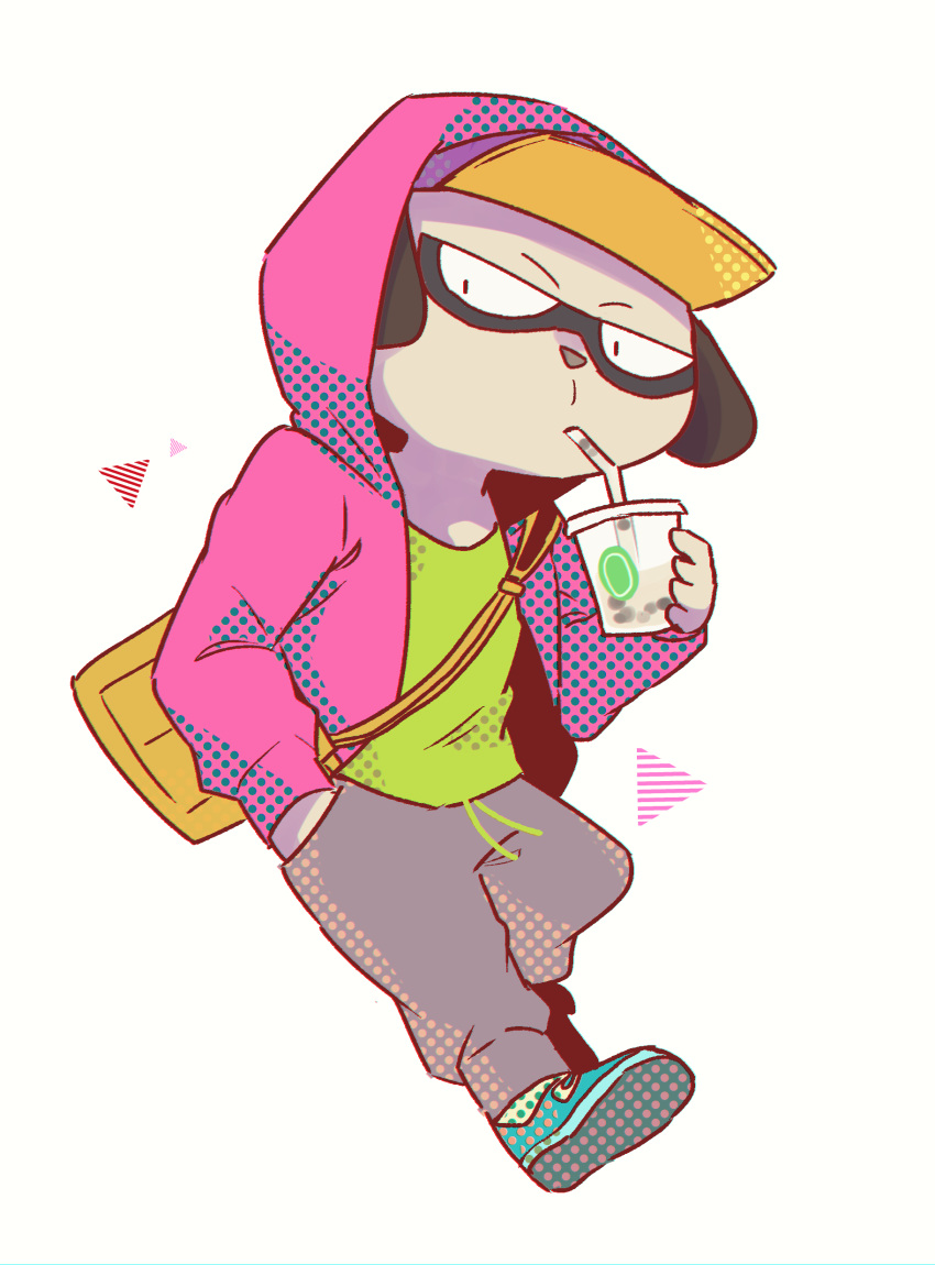 1boy, absurdres, animal_ears, animal_nose, bag, baseball_cap, blue_footwear, cup