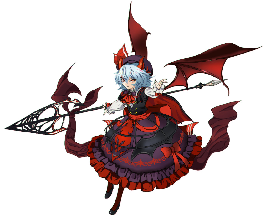 1girl, alternate_color, bat_wings, black_dress, black_hat, blue_hair, closed_mouth, commentary_request