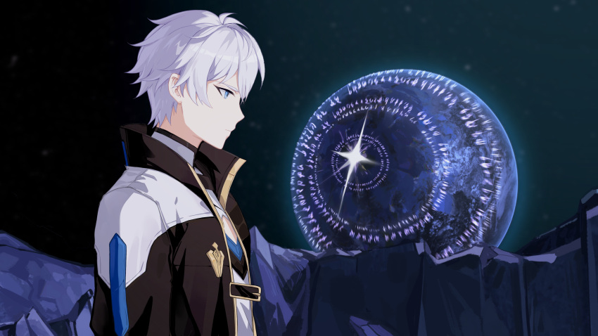 1girl, absurdres, black_jacket, blue_eyes, chinese_commentary, daokouniao, earth_(planet), highres