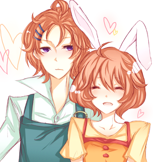 1girl, animal_ears, bunny_ears, chase_(harvest_moon), couple, harvest_moon, harvest_moon_animal_parade, kaya-syuurin
