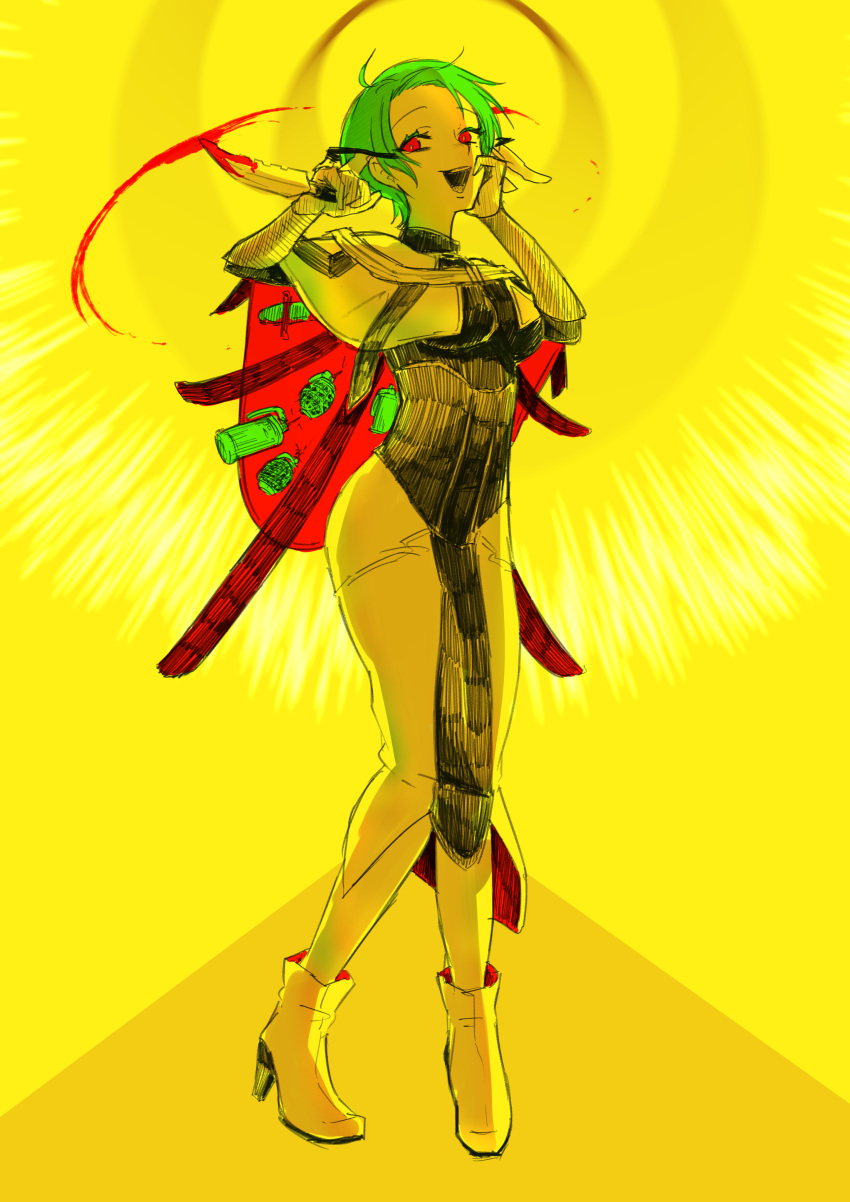 1girl, absurdres, bare_shoulders, blood, boots, dress, gibbe18, gloves