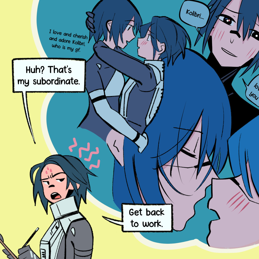 2girls, absurdres, android, armor, black_eyes, black_hair, blush, clipboard