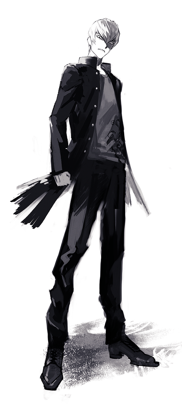 1boy, angry, clenched_hand, frown, full_body, gakuen_basara, gakuran, greyscale