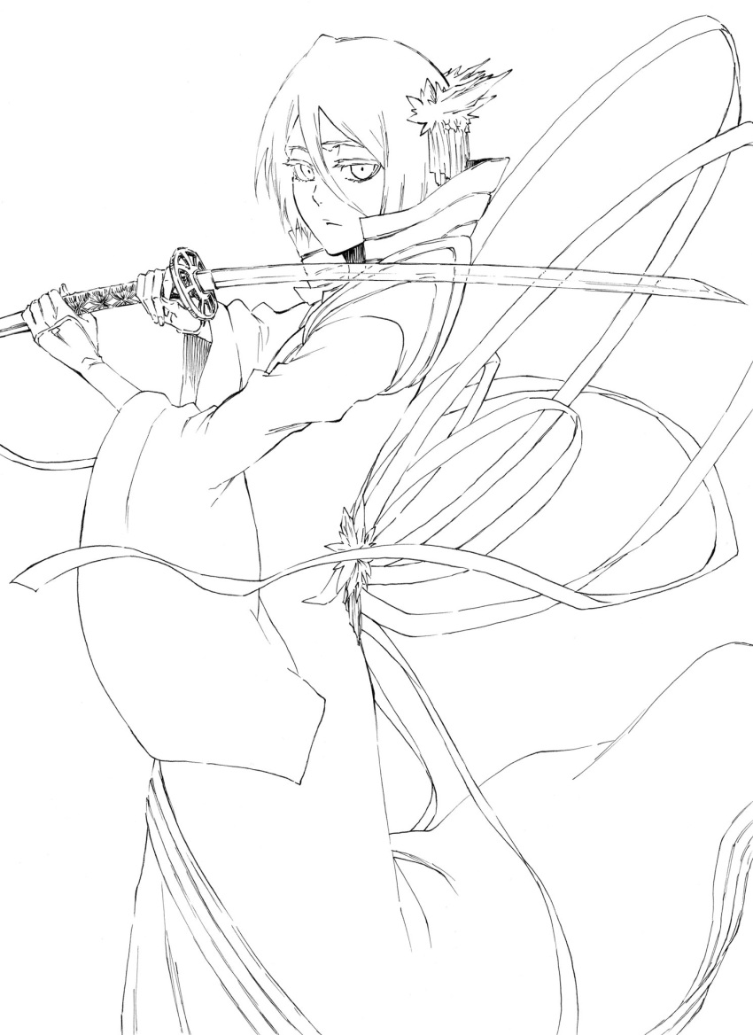 1girl, arm_warmers, bankai, bleach, bleach:_sennen_kessen-hen, closed_mouth, collared_dress, double-parted_bangs