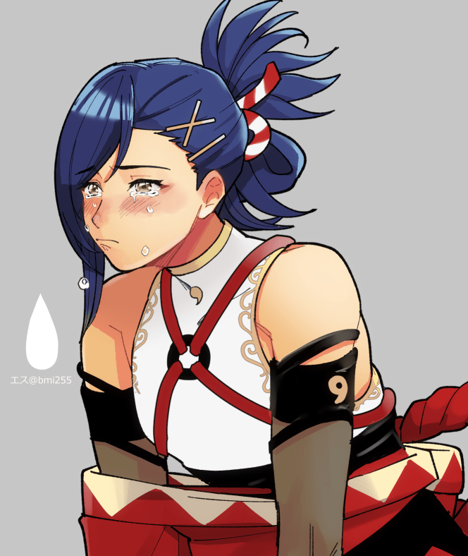 1boy, bare_shoulders, blue_eyes, blue_hair, closed_mouth, crying, crying_with_eyes_open, dark_blue_hair