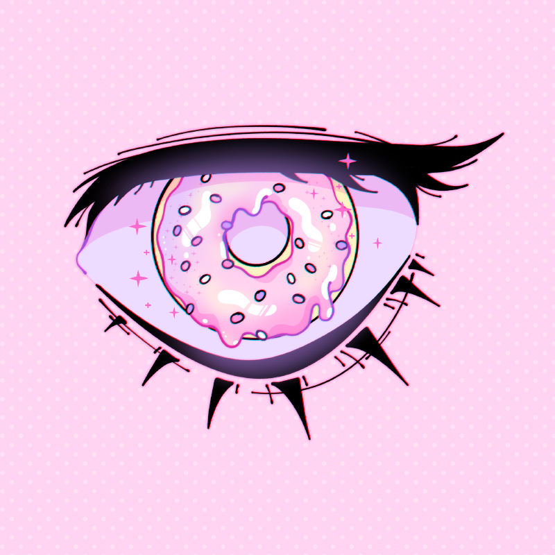colored_sclera, dessert, doughnut, dripping, eye_focus, food, ghoulkiss, icing
