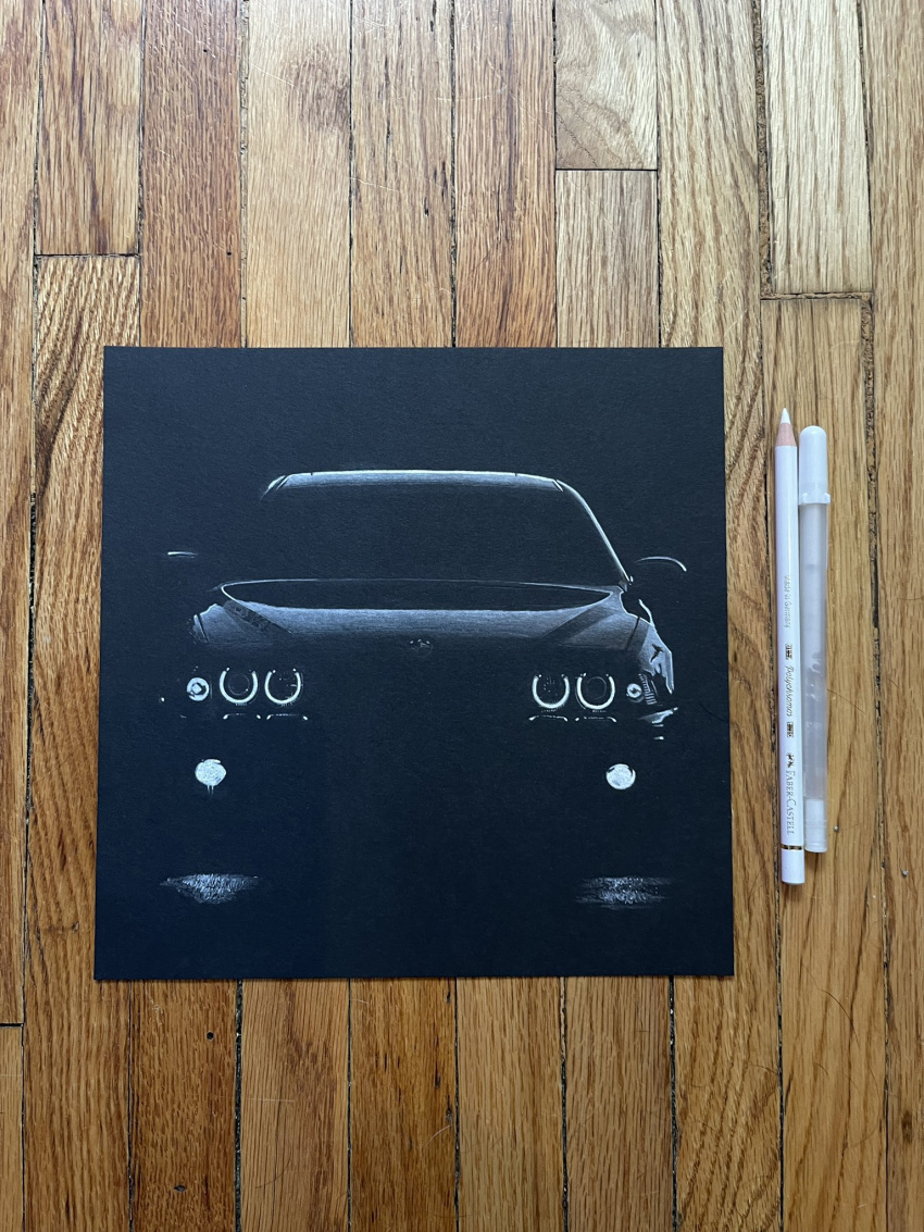 black_background, black_theme, bmw, bmw_3_series, bmw_e46, bmw_m3, car, colored_pencil