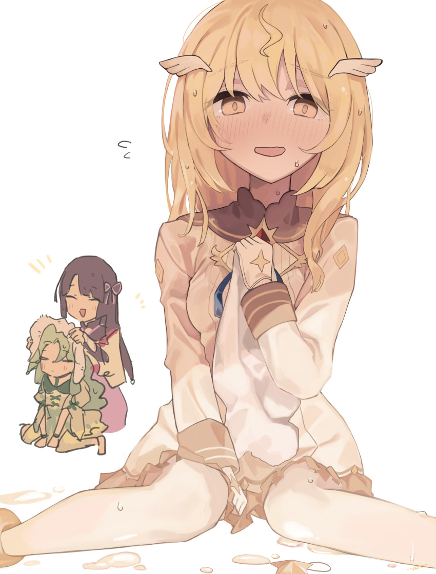 3girls, absurdres, ahoge, black_hair, blonde_hair, blush, clear_(princess_connect!), embarrassed