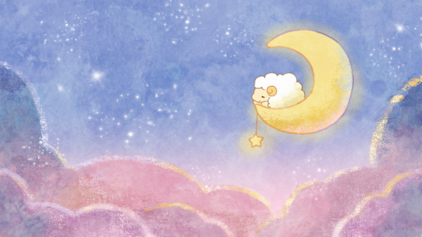 absurdres, animal, closed_eyes, clouds, commentary_request, crescent_moon, highres, mian_(user_kwcj2833)