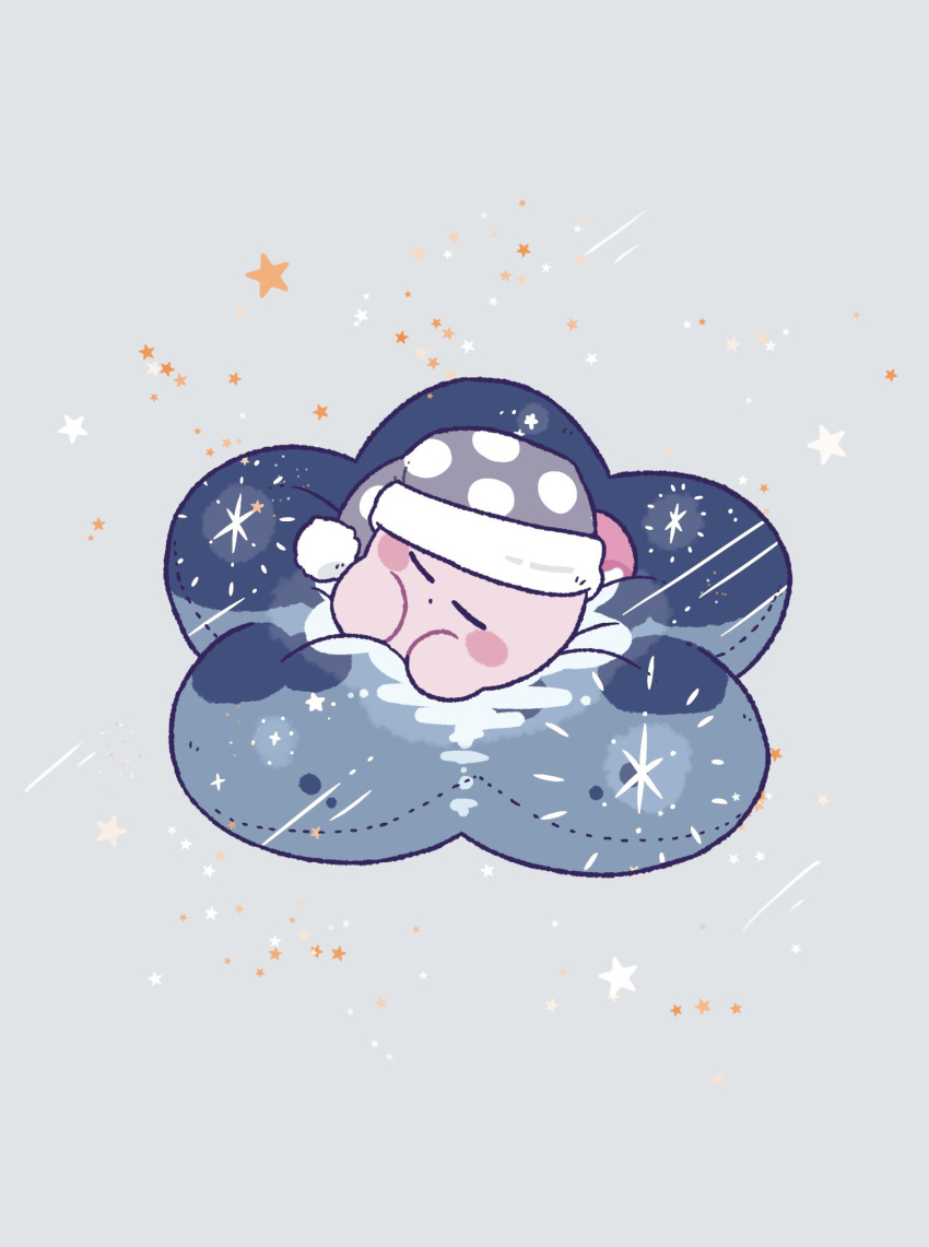 blush_stickers, bobblehat, closed_eyes, grey_background, harukui, highres, kirby, kirby_(series)