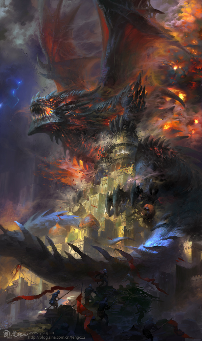 5others, absurdres, animal_focus, artist_name, building, city, claws, deathwing
