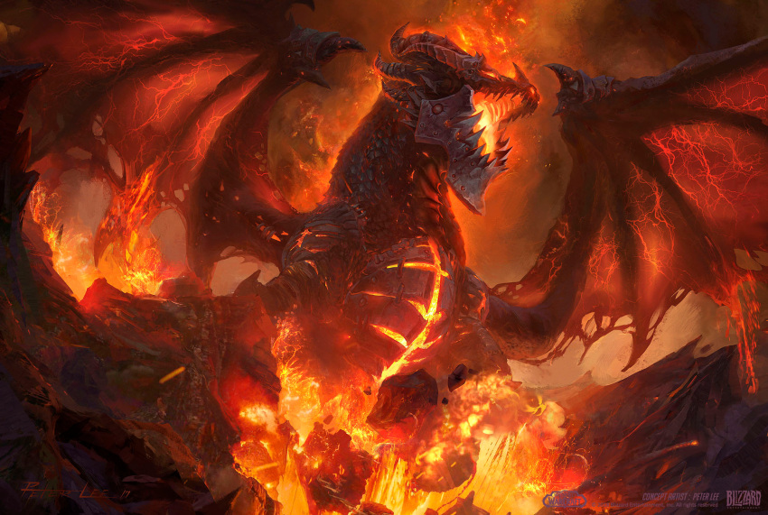 animal_focus, artist_name, company_name, concept_art, deathwing, dragon, embers, fire