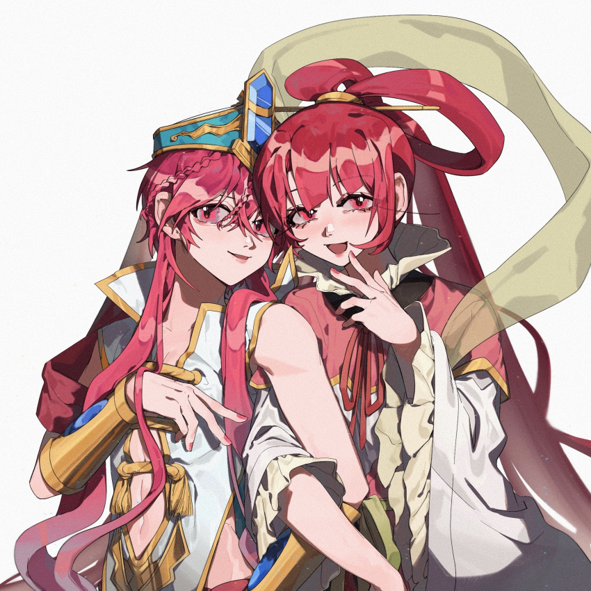 1boy, 1girl, :d, blush, braid, brother_and_sister, center_opening, chinese_clothes