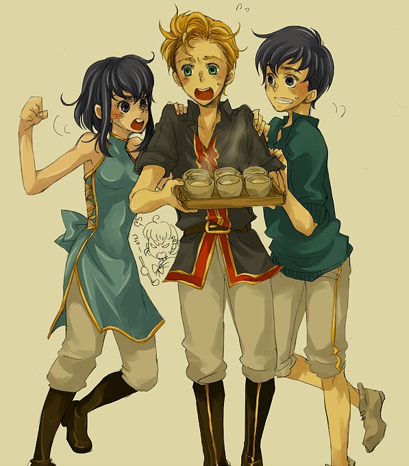 2boys, 2girls, arguing, black_hair, blonde_hair, blush, boots, brother_and_sister