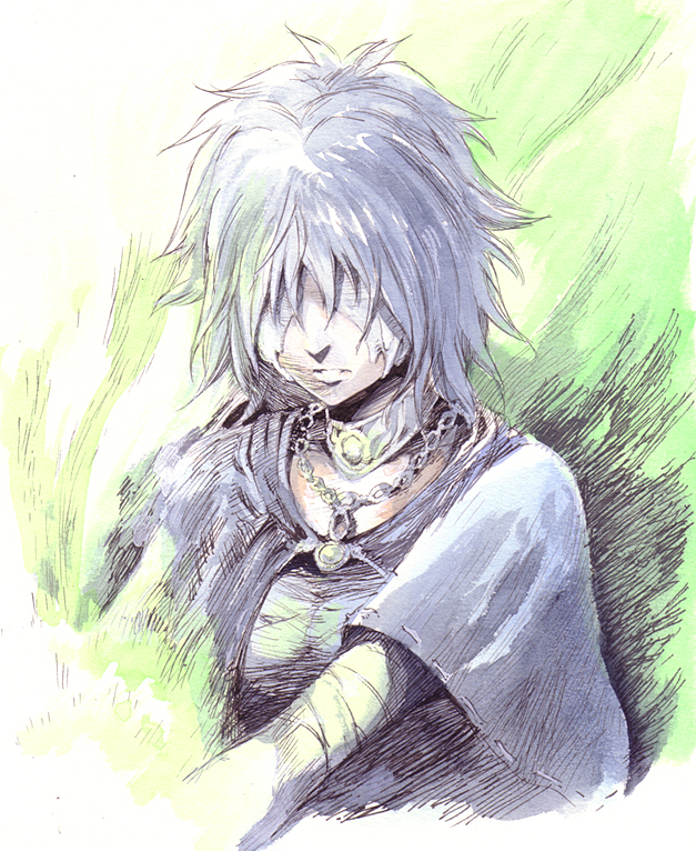 cape, choker, demon's_souls, demon's_souls, grey_hair, hirokazu, jewelry, maiden_in_black