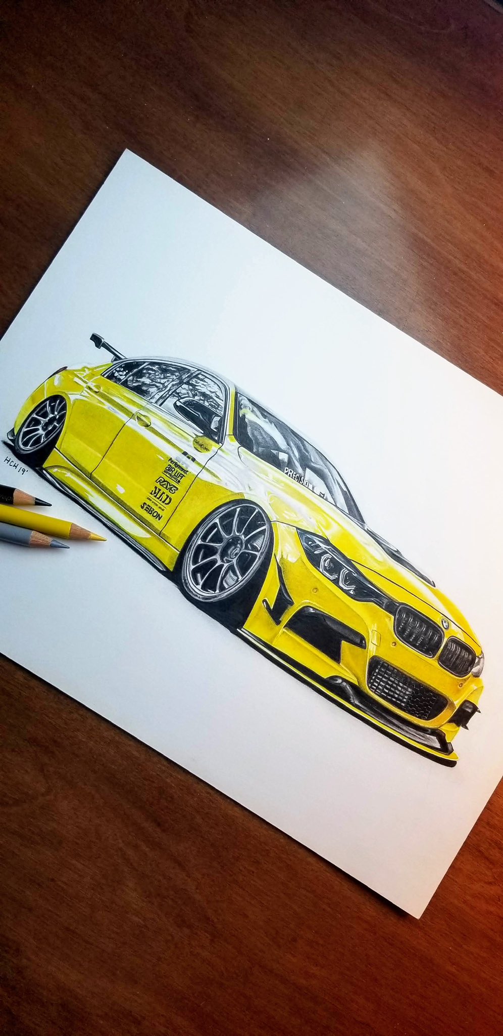 art_tools_in_frame, bmw, bmw_3_series, bmw_m3, car, colored_pencil, colored_pencil_(medium), hannah_(handrawnby)