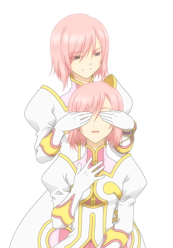 dual_persona, estellise_sidos_heurassein, gloves, lowres, pink_hair, short_hair, smile, tales_of_(series)