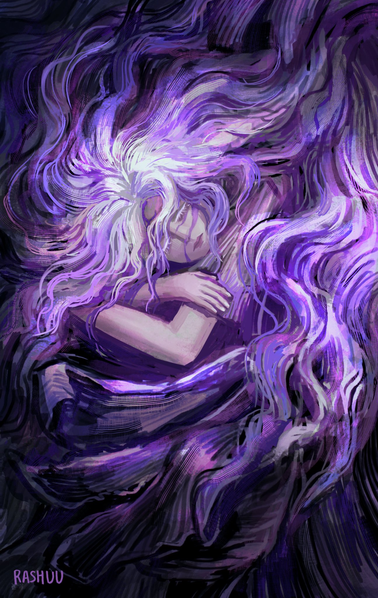 1girl, absurdly_long_hair, alternate_form, artist_name, blonde_hair, closed_eyes, closed_mouth, crossed_arms