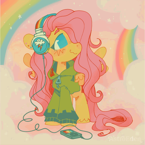 1girl, :3, animated, animated_gif, antonymph, astroeden, blinking, blue_eyes, cosplay, digital_media_player, fluttershy, fluttgirshy, gir_(invader_zim), gir_(invader_zim)_(cosplay), happy, hood, hoodie, invader_zim, looping_animation, my_little_pony, my_little_pony:_friendship_is_magic, no_humans, pegasus, pink_hair, rainbow_dash, smile, solo, vylet_pony, wings