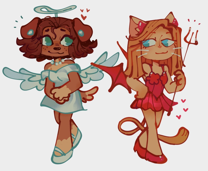 2girls, angel, astroeden, blonde_hair, blue_eyes, brooke_hayes, brown_hair, cat_girl