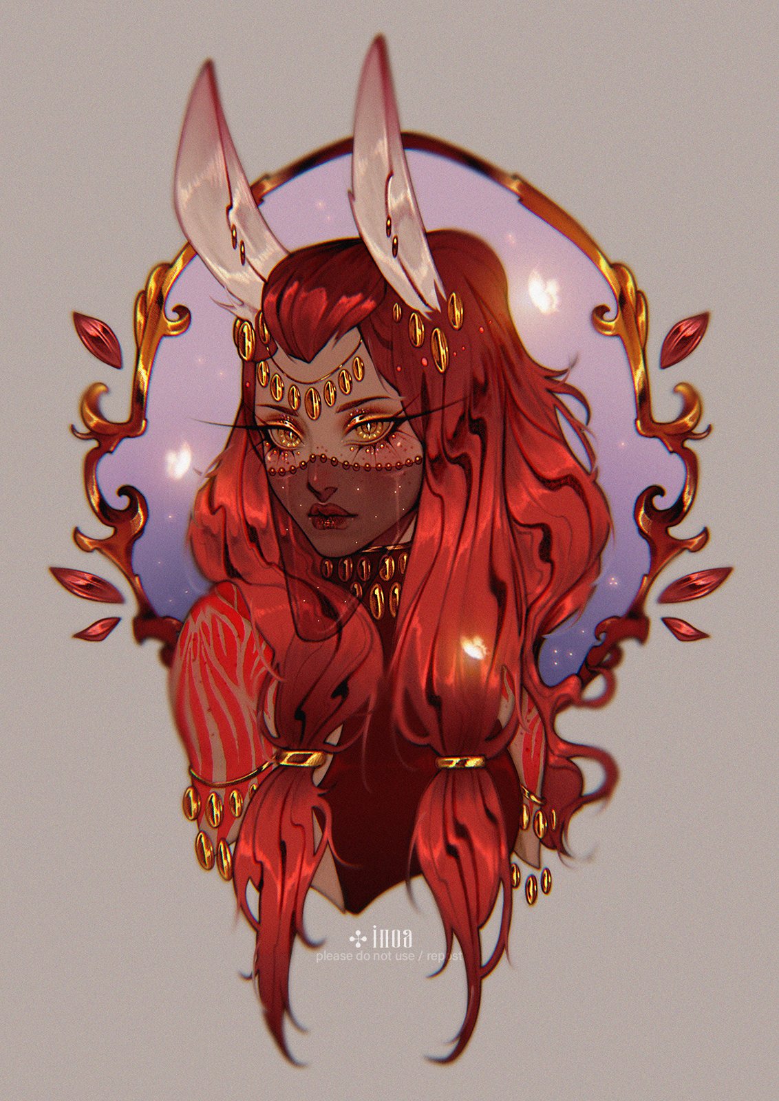 1girl, animal_ears, bodypaint, expressionless, hair_ornament, highres, inoaart, long_hair