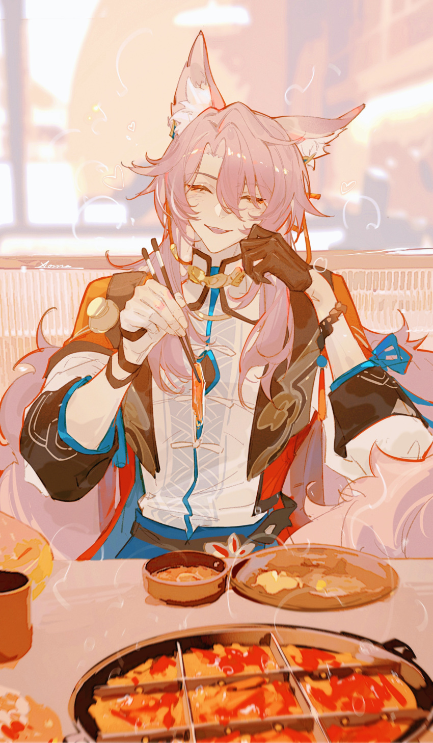 1boy, absurdres, animal_ear_fluff, animal_ears, aoma_(xuanzexuexi), black_gloves, chinese_clothes, chinese_commentary