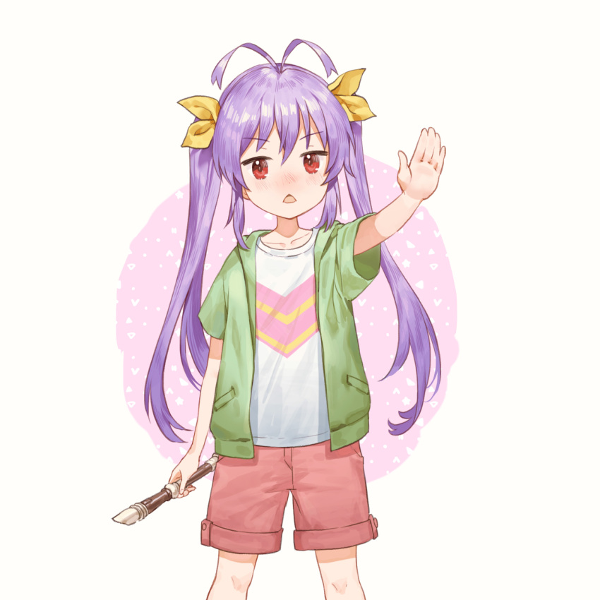1girl, antenna_hair, bare_arms, blush, bow, circle, collarbone, commentary_request