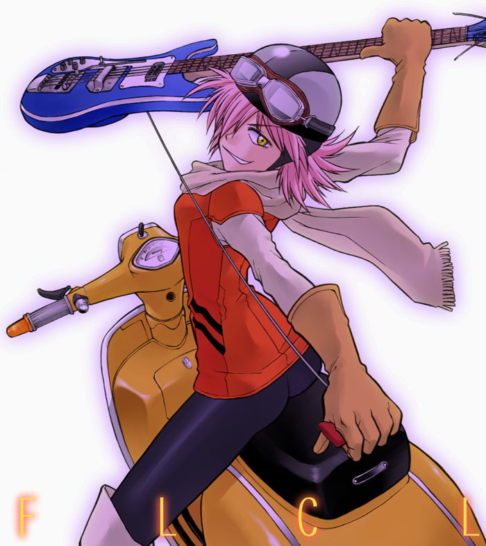 1girl, arm_behind_back, bad_id, bass_guitar, black_helmet, black_leggings, black_pants, bob_cut