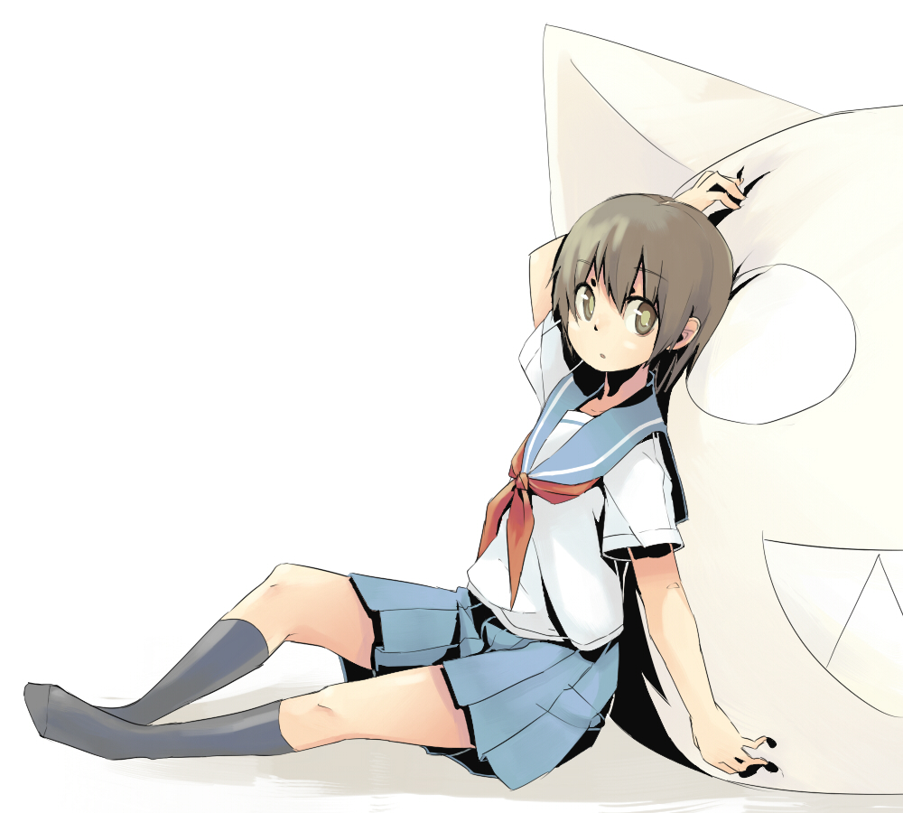 brown_eyes, brown_hair, cathead, kiwa_(a-bell-abi), kneehighs, original, school_uniform, serafuku
