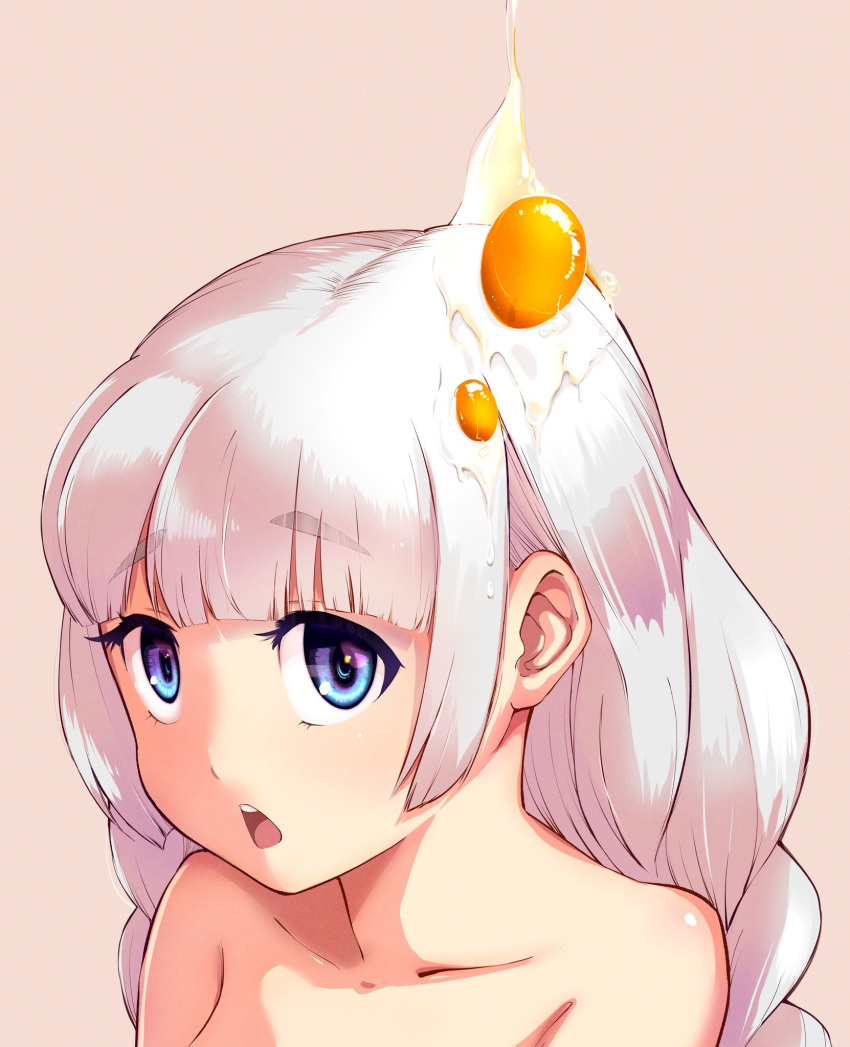 1girl, blue_eyes, blunt_bangs, blunt_ends, braid, egg_yolk, emuesukei, from_side