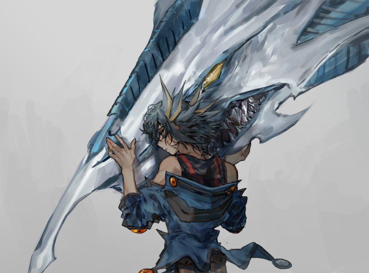 1boy, 1other, bad_id, bad_pixiv_id, belt, black_hair, black_shirt, blue_eyes