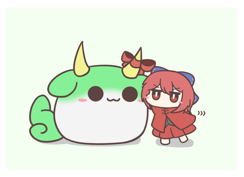 1girl, 1other, assist_(2828), bow, cloak, commentary_request, ex-keine, full_body