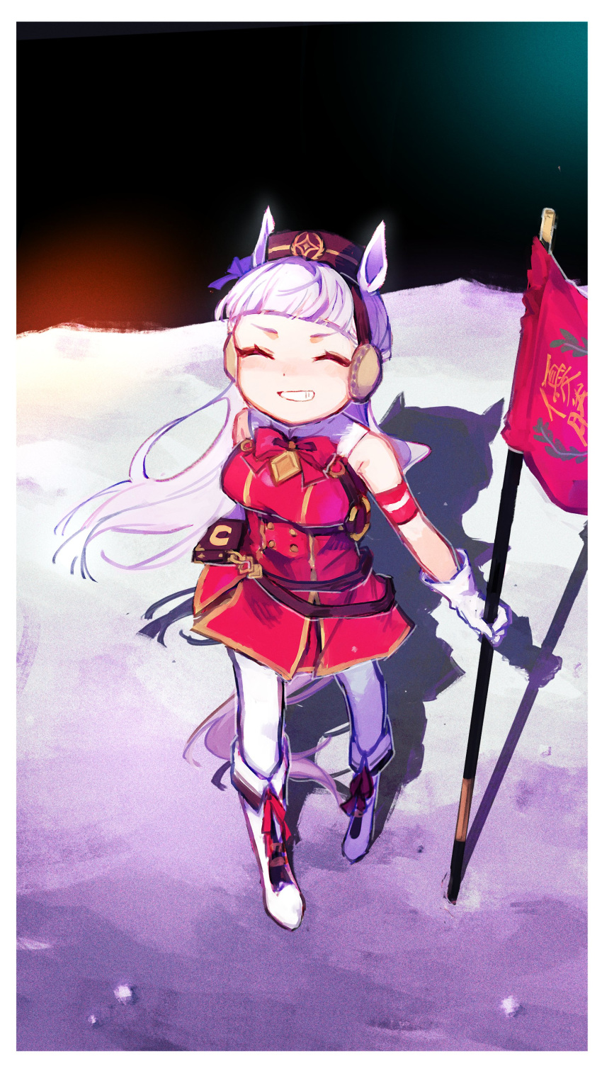 1girl, ^_^, absurdres, animal_ears, armband, belt, boots, bow