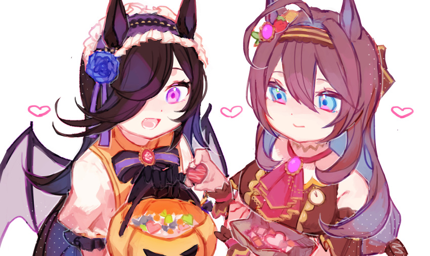 2girls, absurdres, ahoge, animal_ears, arm_garter, ascot, bare_shoulders, black_gloves