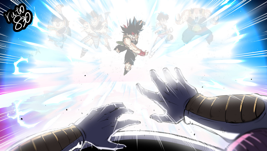 1girl, 5boys, alternate_universe, bardock, black_hair, bowl_cut, commentary_request, dragon_ball