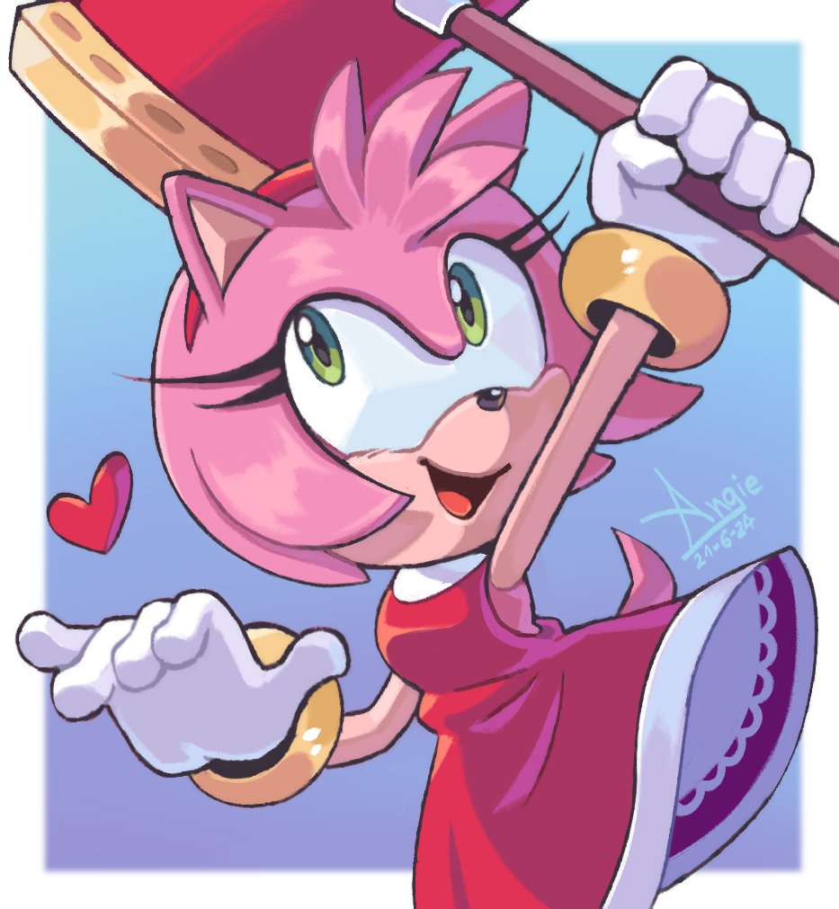 1girl, amy_rose, angiethecat, animal_ears, dress, furry, furry_female, gloves