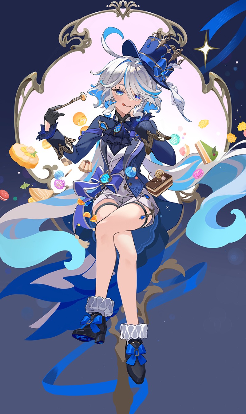 1girl, :p, ahoge, ascot, asymmetrical_gloves, black_footwear, black_gloves, blue_ascot