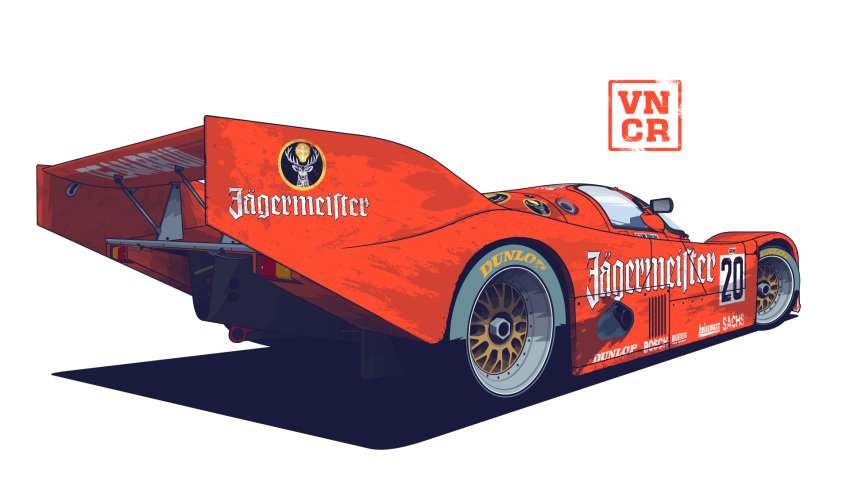 adobe_illustrator_(medium), car, dunlop, highres, jagermeister, le_mans_prototype, motor_vehicle, no_humans