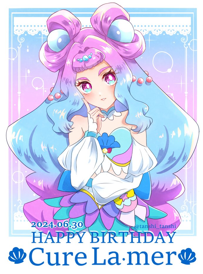 1girl, blue_eyes, blue_hair, character_name, choker, colored_eyelashes, cure_la_mer, dated