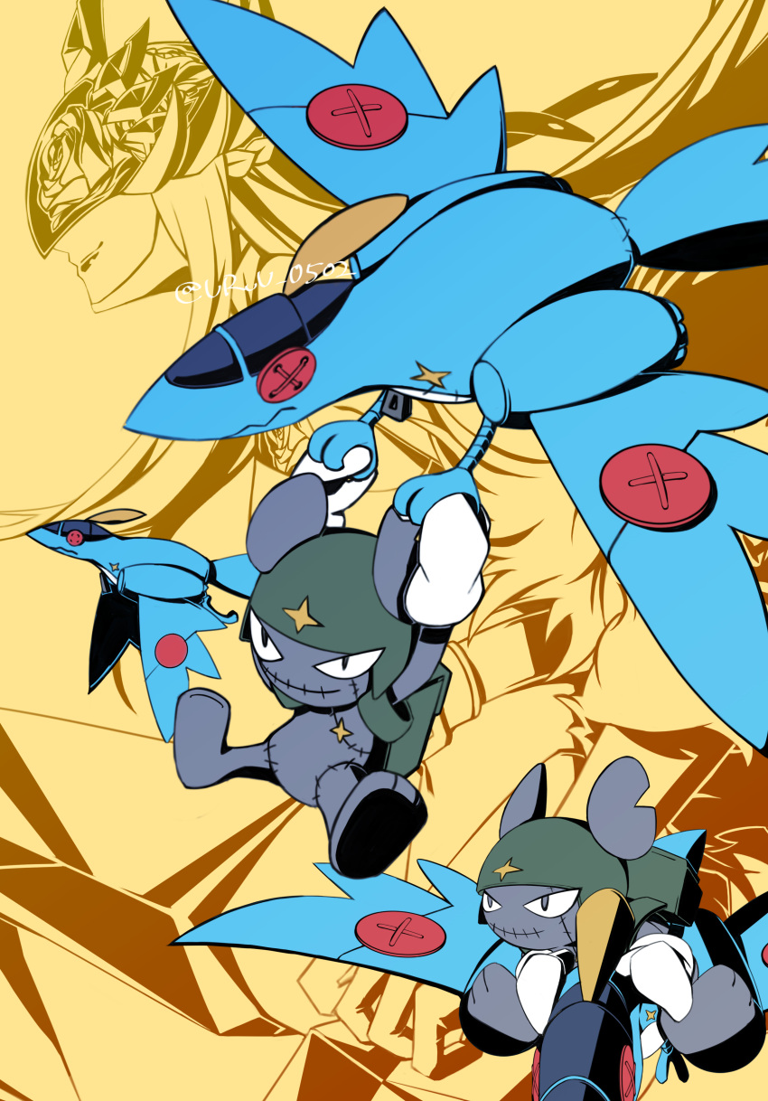 absurdres, backpack, bag, bird, button_eyes, buttons, cendrillmon, digimon