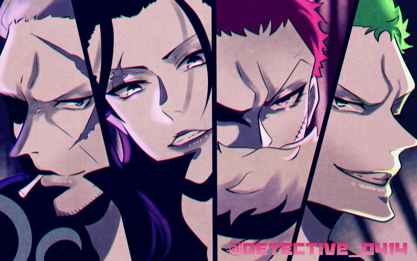 4boys, beard_stubble, benn_beckman, black_hair, blue_eyes, charlotte_katakuri, cigarette, close-up