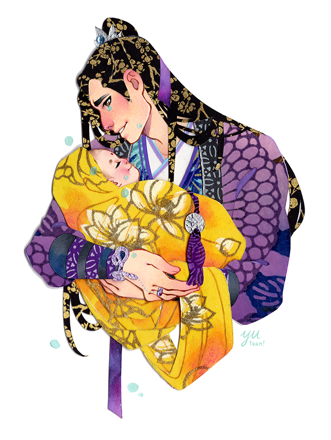 2boys, baby, bindi, black_hair, bracer, brown_eyes, chinese_clothes, crying